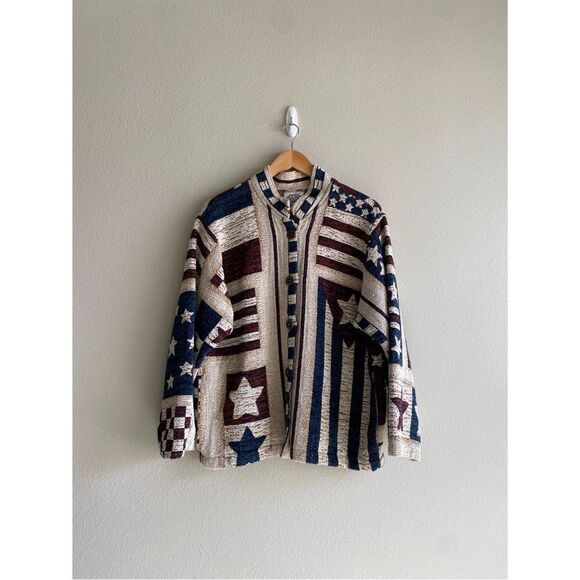 vintage sugar street weaver american flag knit tapestry jacket - Picture 1 of 5